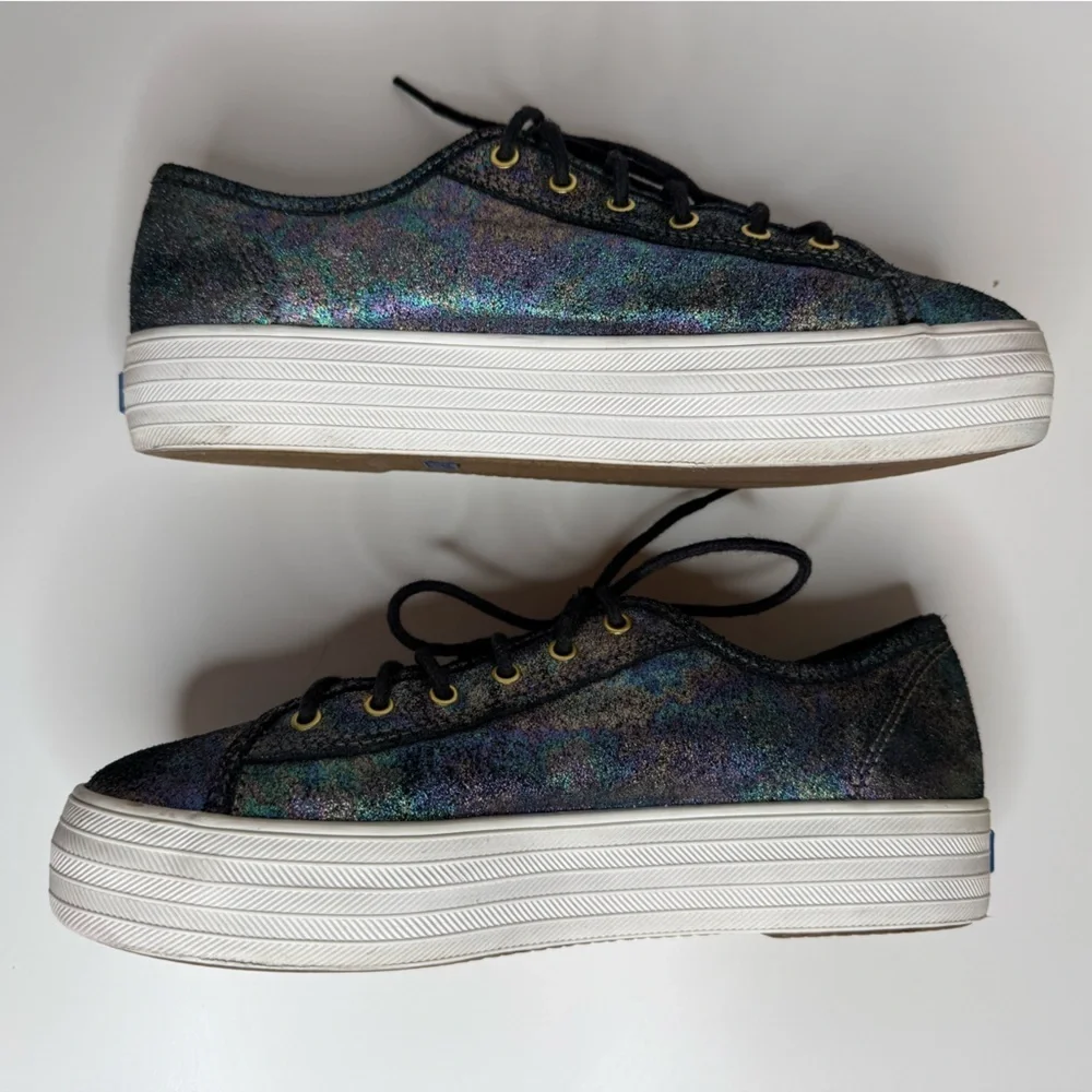 Keds Triple Kick Platform Sneakers Iridescent Black Size 7 Whimsy Metallic Boho